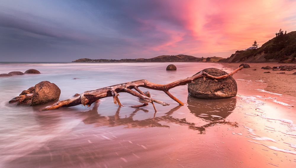 Moeraki Boulders Sunset, Neuseeland